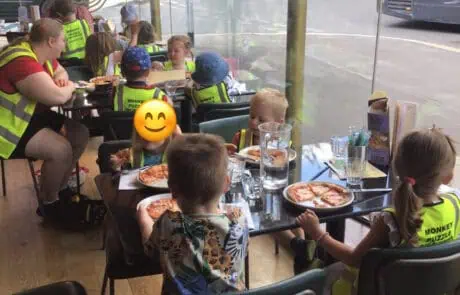 Preschool children enjoying their Pizza Express trip