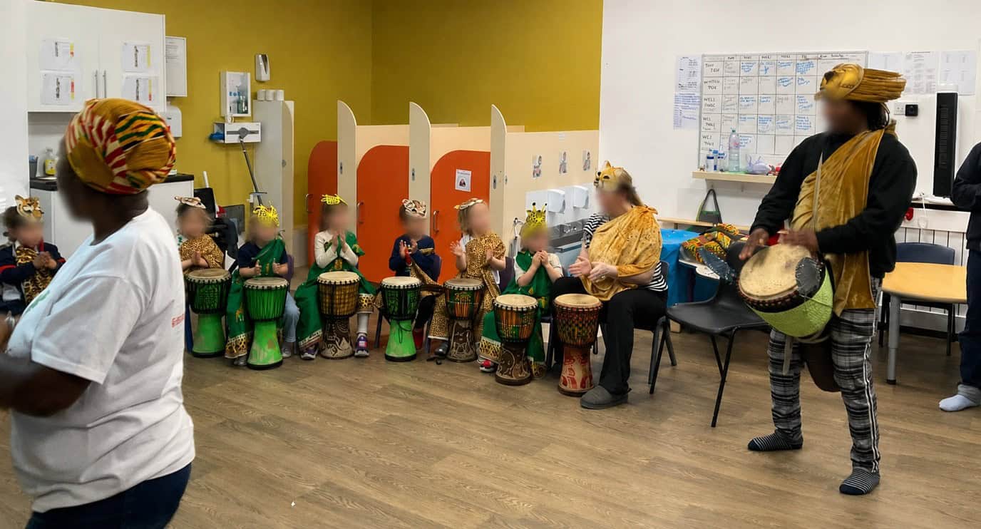 Children playing the African drums